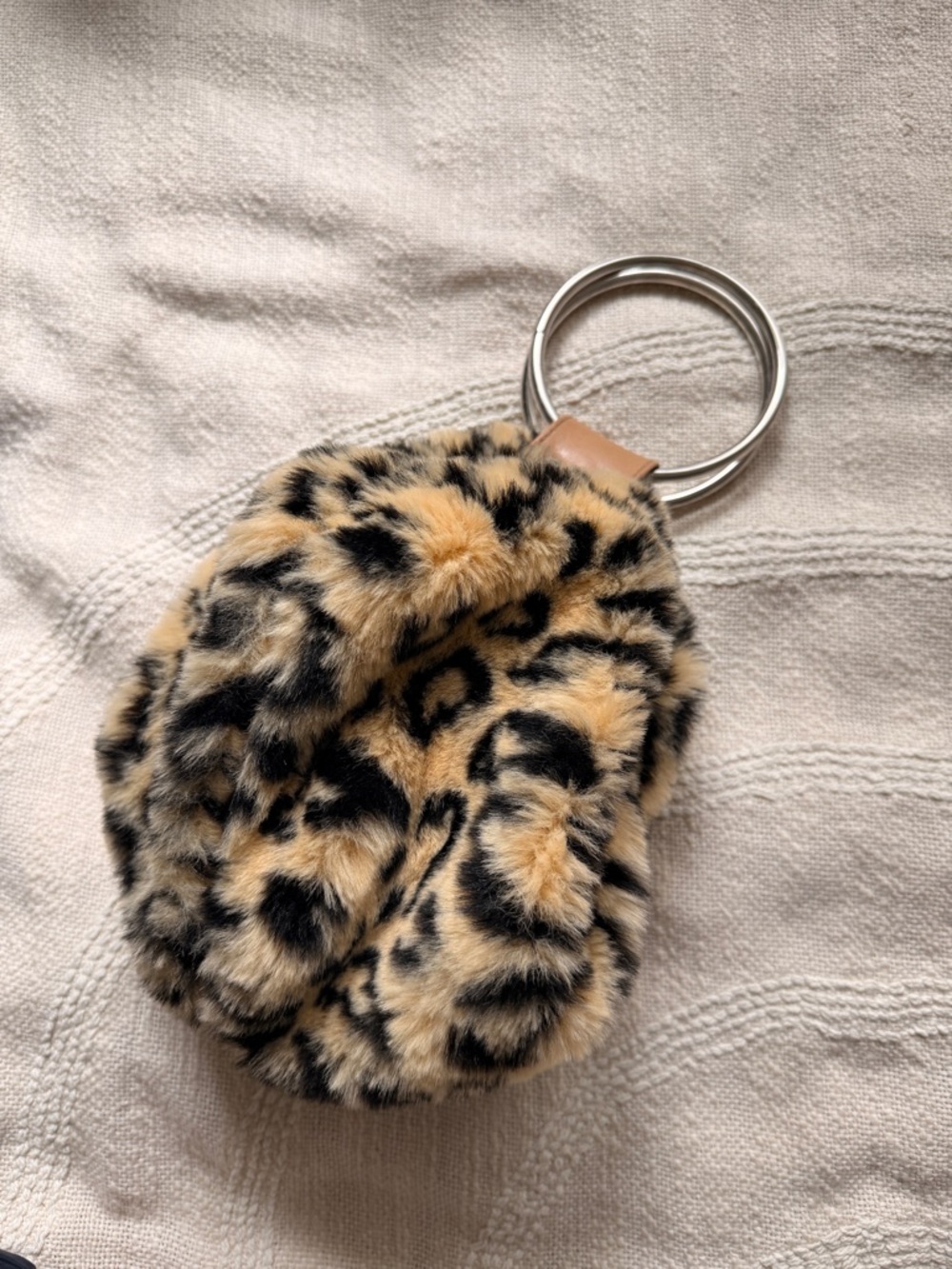 Leopard Print Faux Fur Party Statement Handbag - Beige/Black